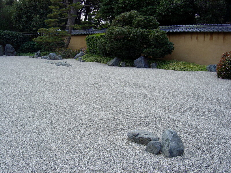 Japanese Zen garden with gravel and rocks