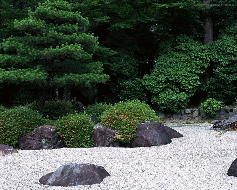 Japanese Zen garden with gravel and rocks