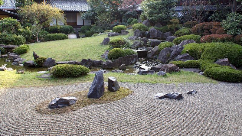 Japanese Zen garden with gravel and rocks
