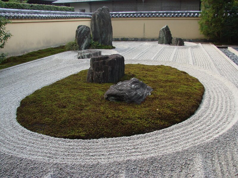 Japanese Zen garden with moss and rocks