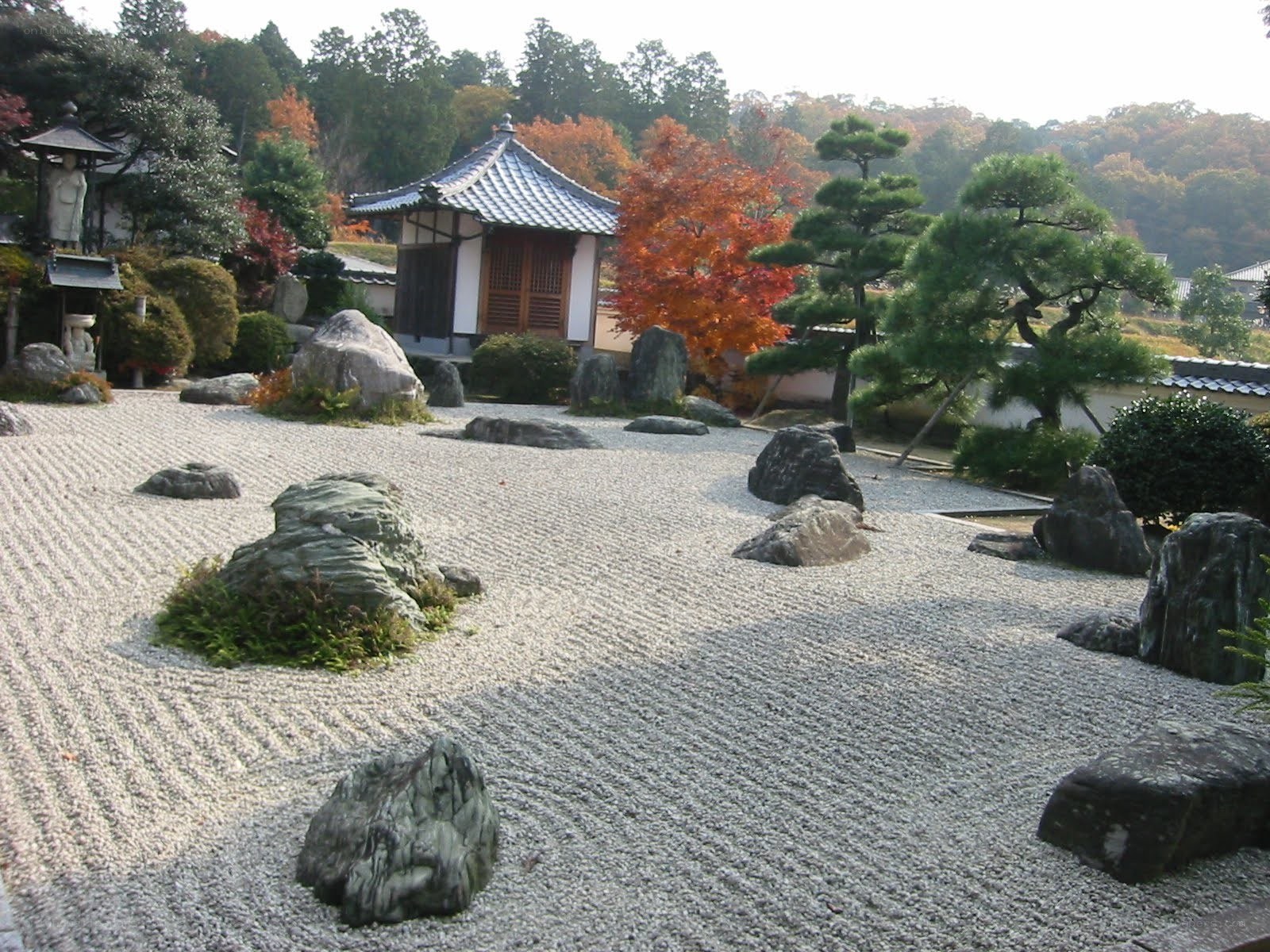 Japanese Zen garden with temple