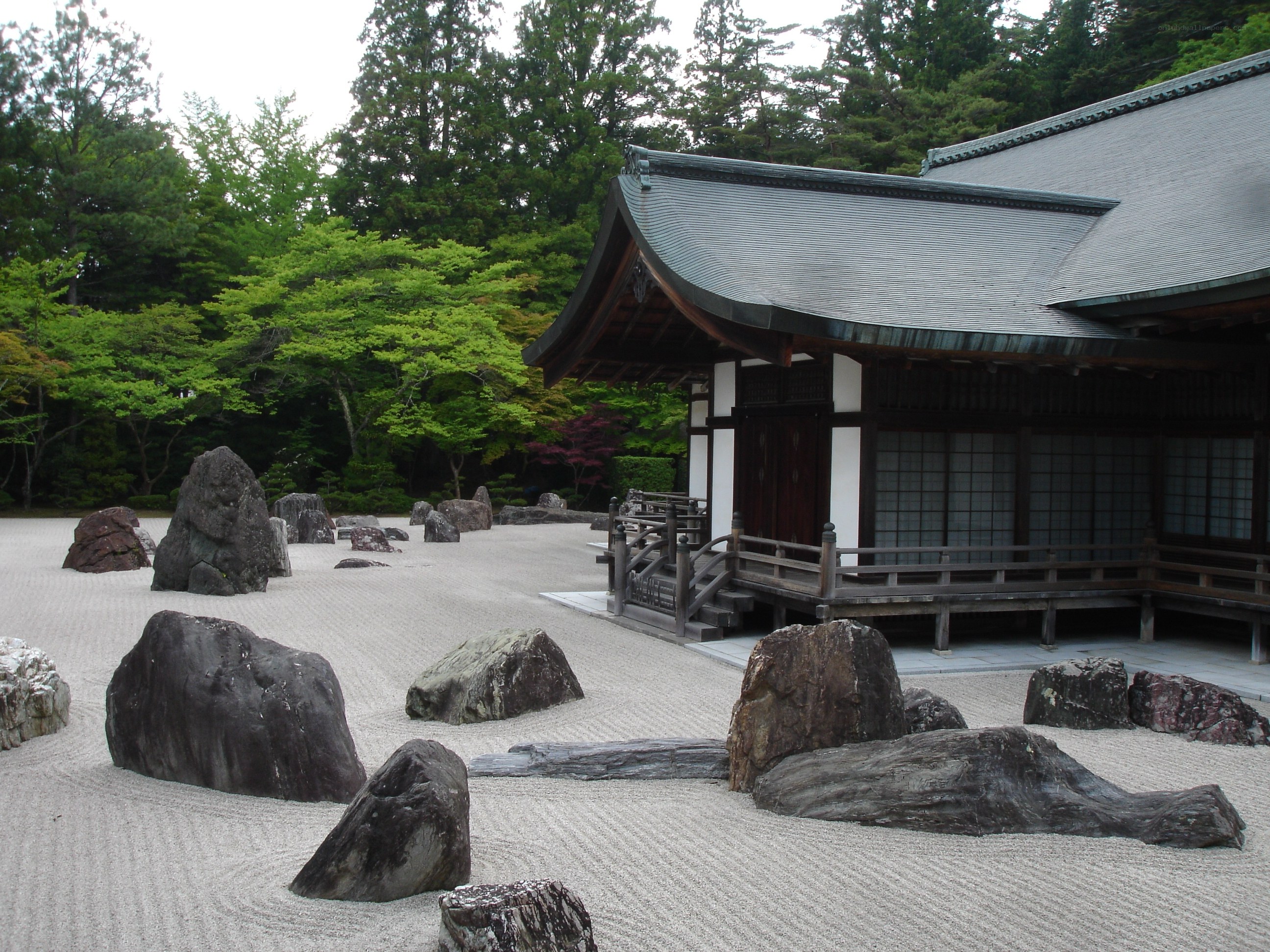 Japanese Zen garden with temple