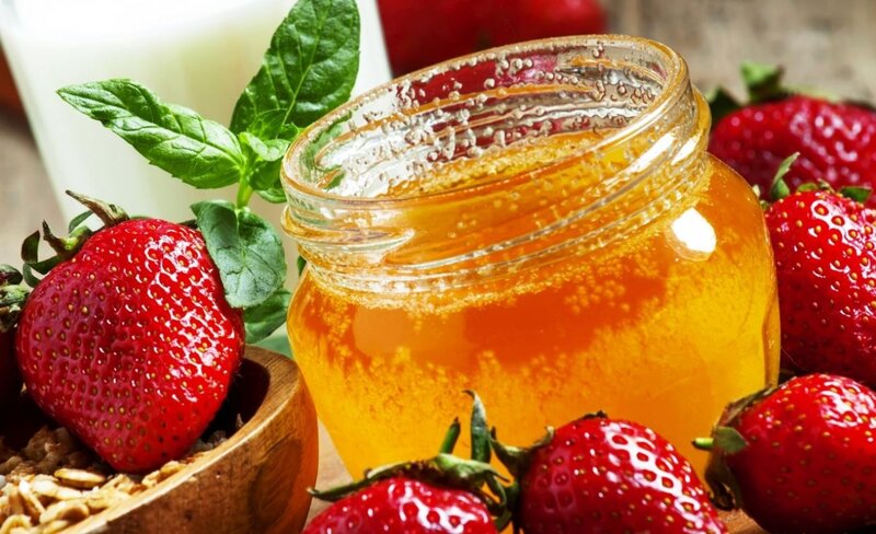 Jar of Honey with Strawberries