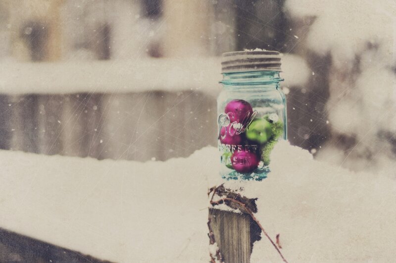Jar with Ornaments in Snow