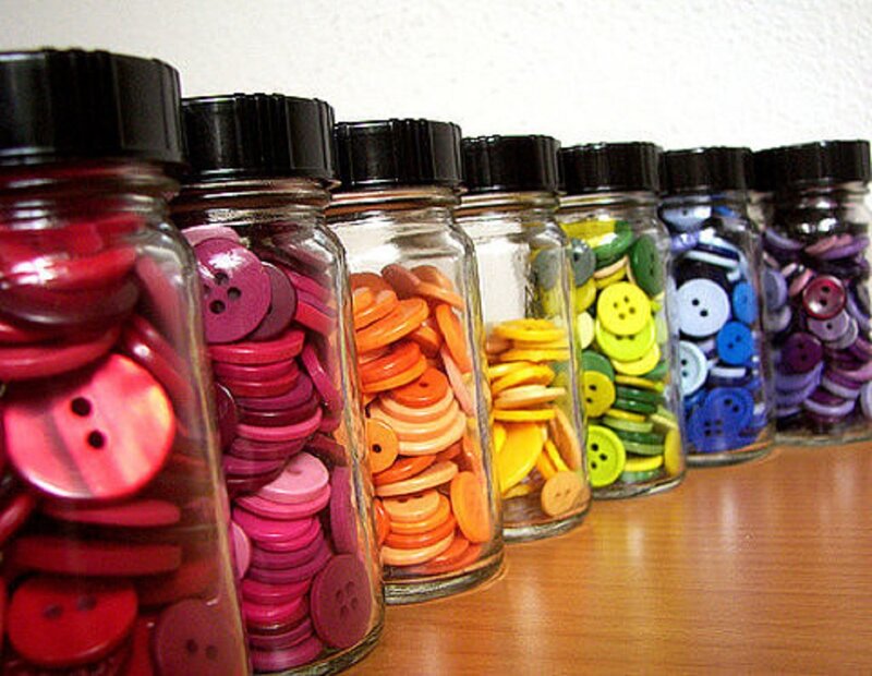 Jars of Colorful Buttons