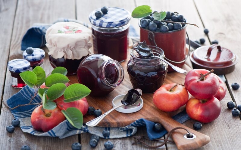 Jars of Jam and Fruit