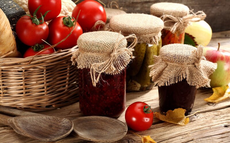 Jars of Jam and Vegetables