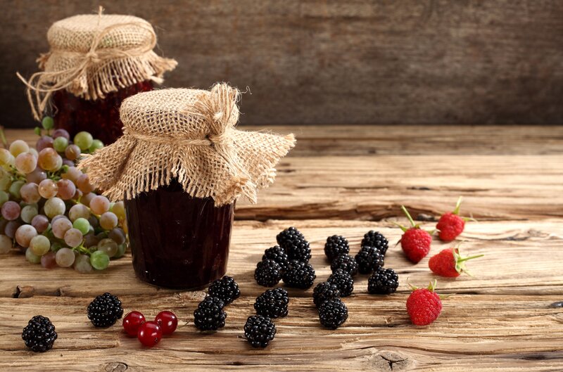 Jars of Jam with Berries — Brown