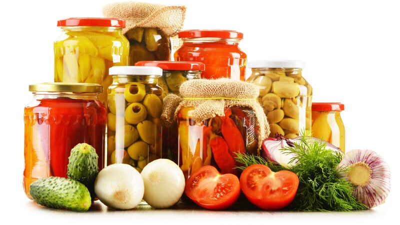 Jars of Pickled Vegetables — Red, Fresh