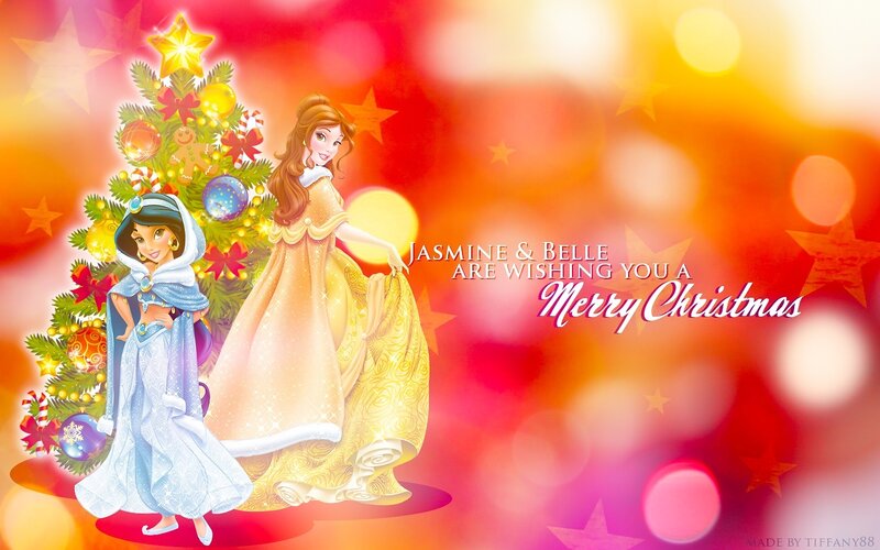 Jasmine and Belle with Christmas Tree
