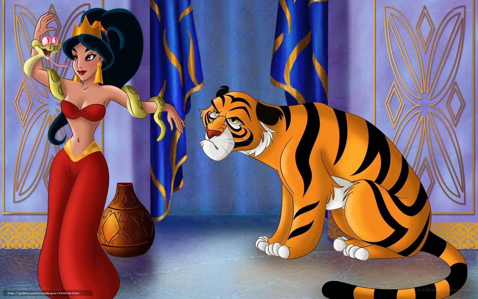 Jasmine and Rajah in the palace