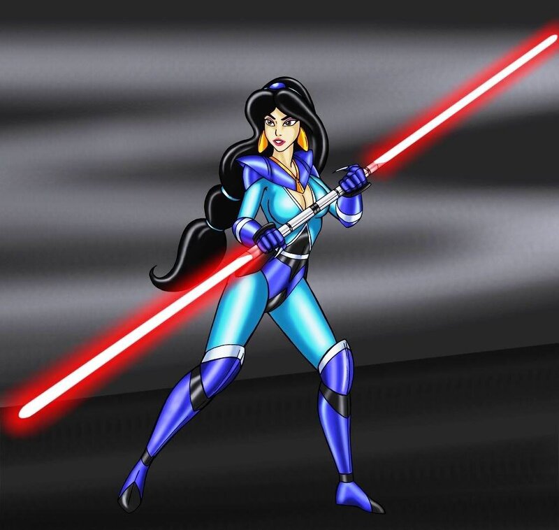 Jasmine with a lightsaber