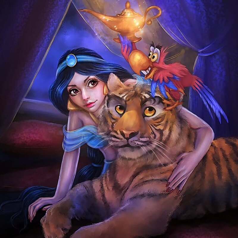 Jasmine with Tiger — Blue
