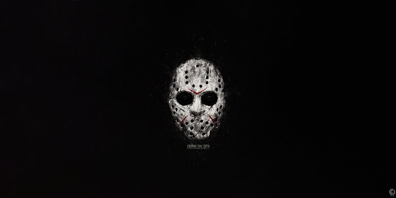 Jason Voorhees Mask — Black, Dark, Ominous, Night, Digital Art, Blood