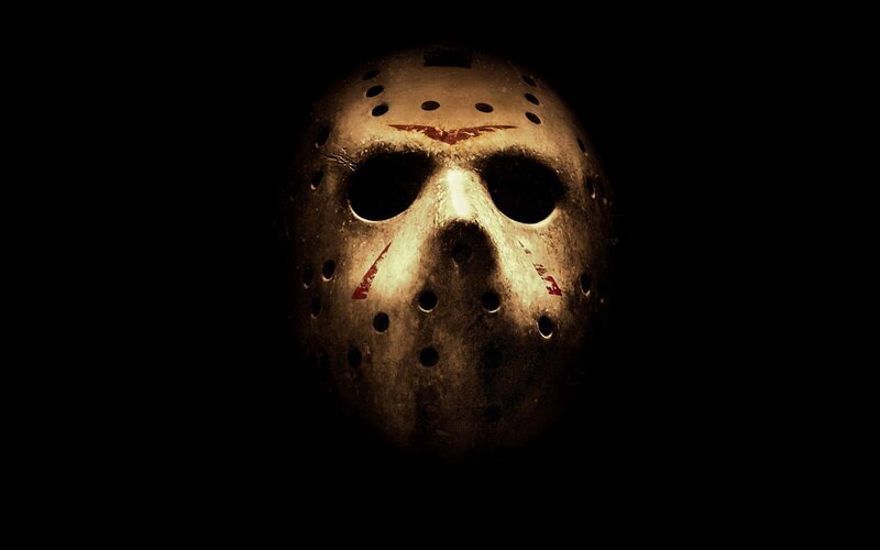 Jason Voorhees Mask — Black, Dark, Ominous, Night, Photograph, Holes, Blood