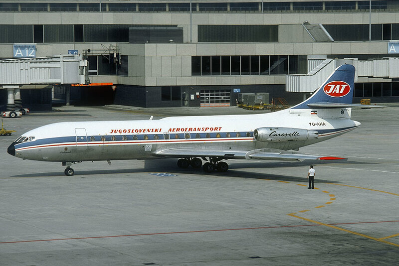 JAT Caravelle at airport gate