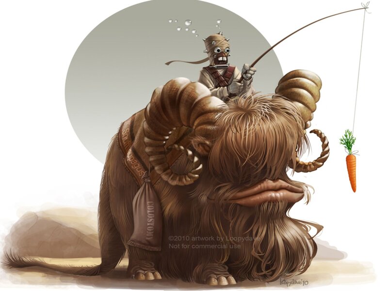 Jawa fishing on a bantha