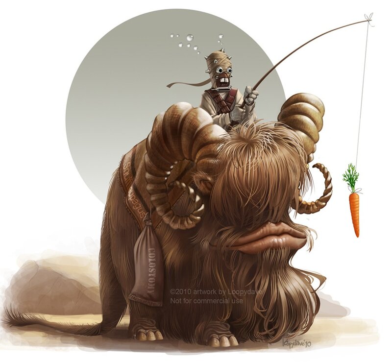 Jawa fishing on a bantha