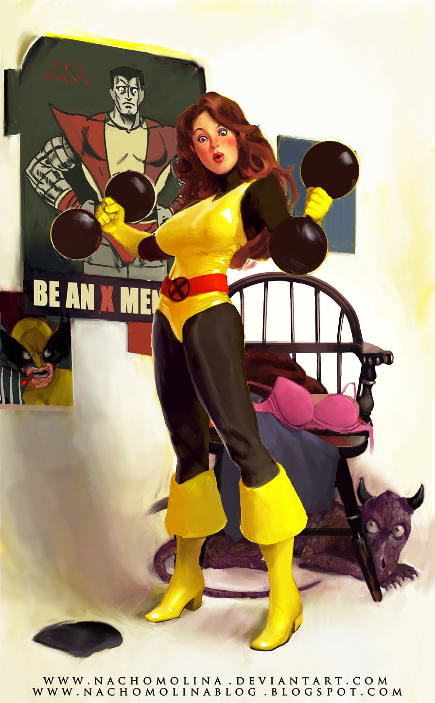 Jean Grey lifting weights