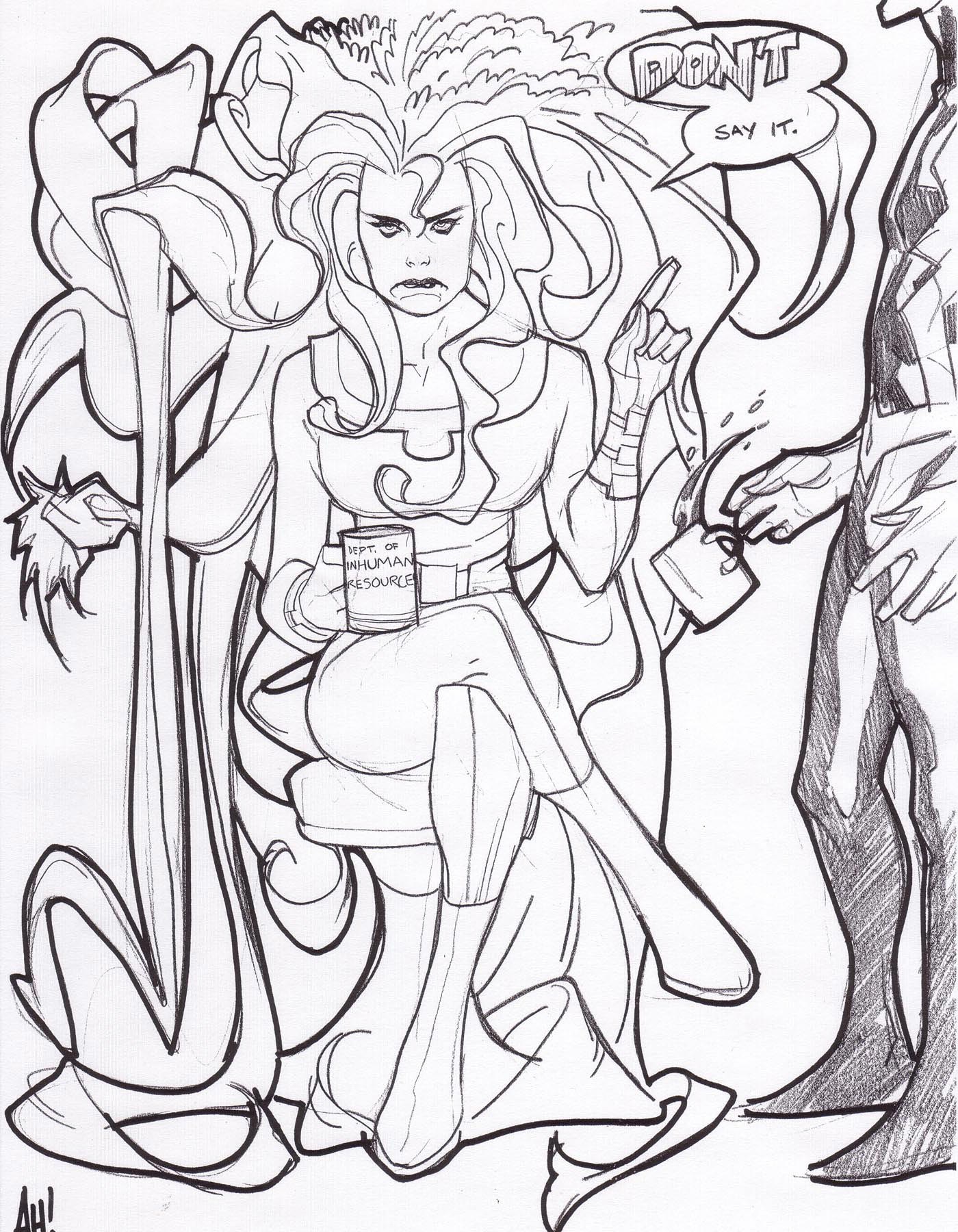 Jean Grey sketch with coffee cup