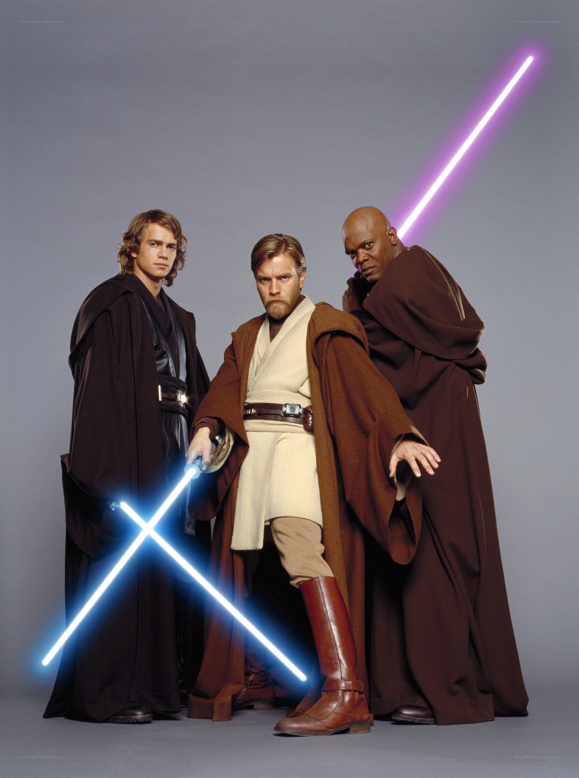 Jedi characters with lightsabers