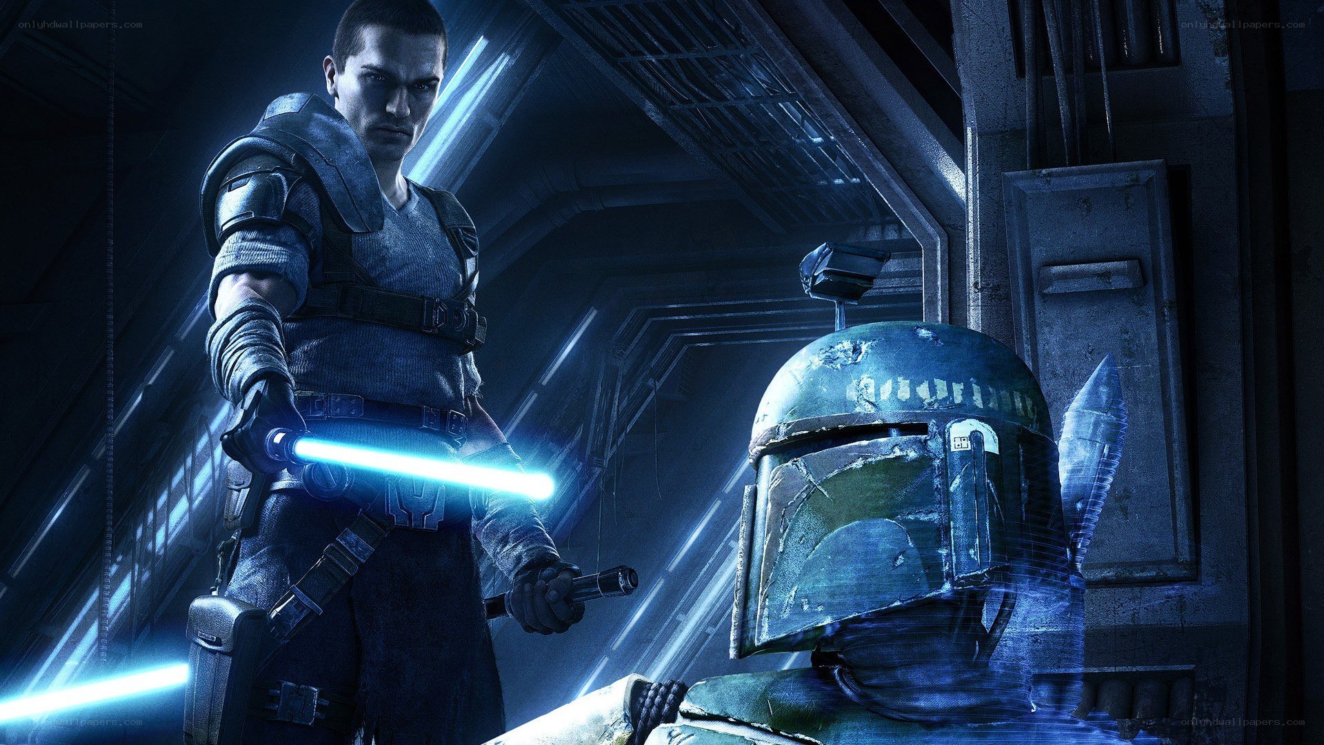 Jedi confronts bounty hunter