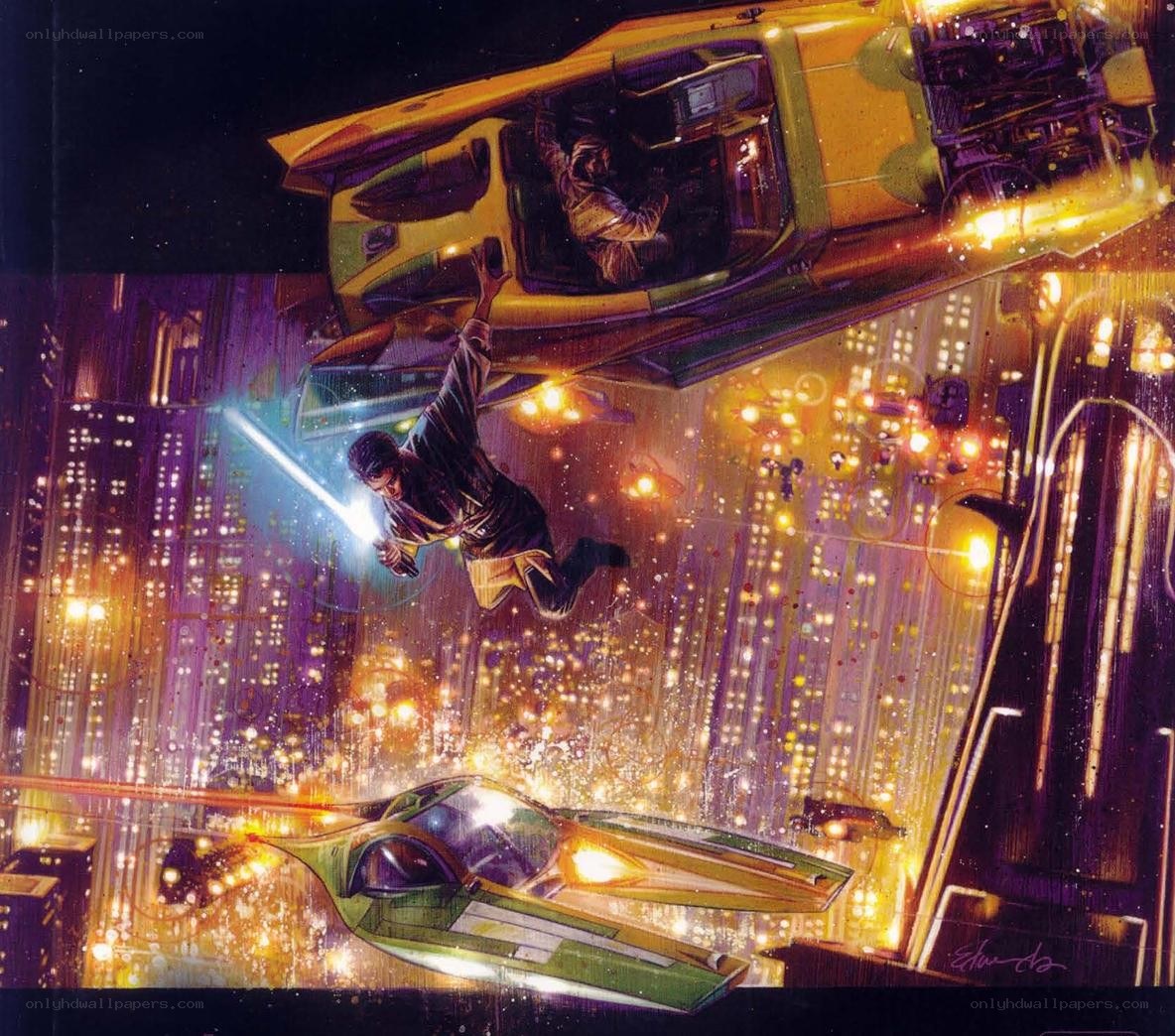Jedi in a cityscape battle