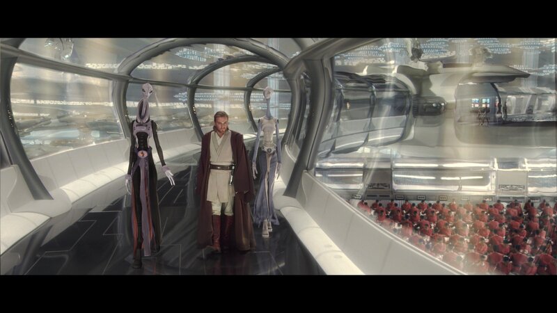 Jedi in a futuristic hall