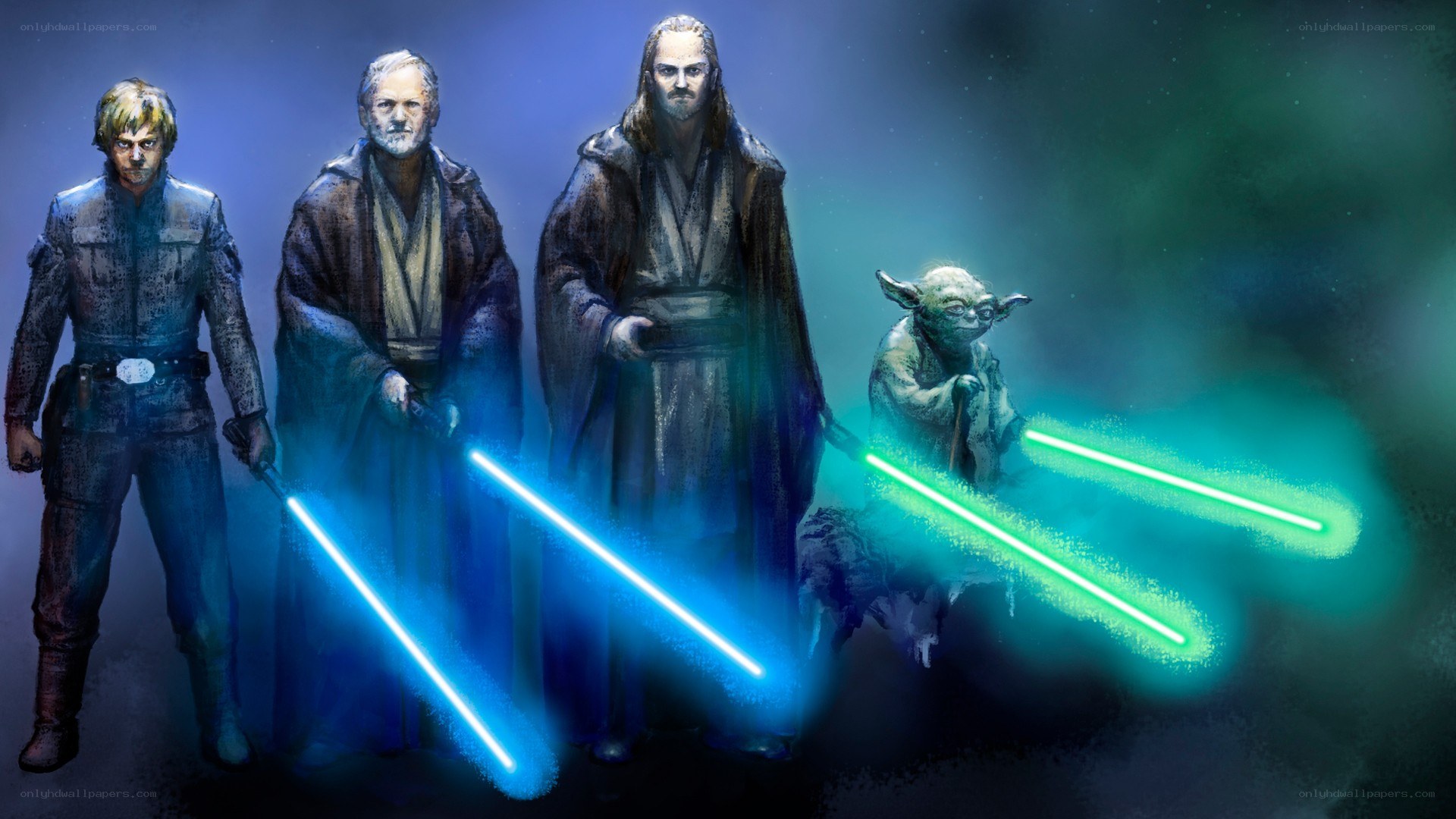 Jedi Masters with lightsabers