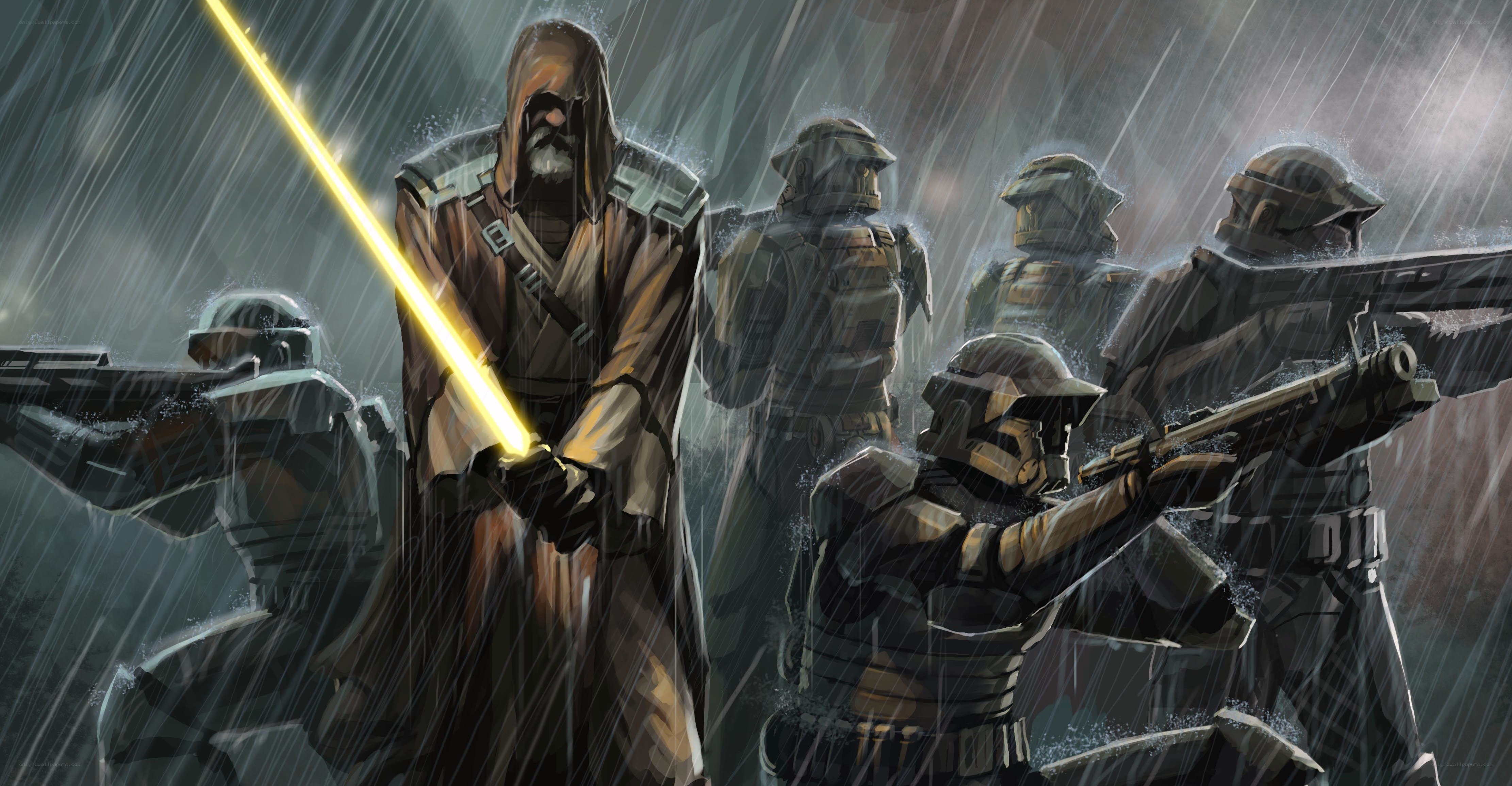 Jedi vs stormtroopers in rain