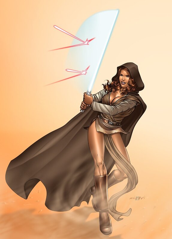 Jedi warrior with lightsaber
