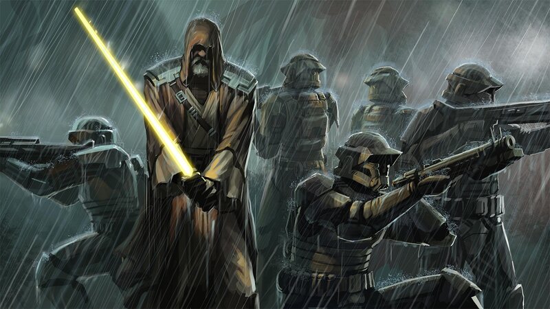 Jedi with Lightsaber — Gray, Dramatic, Night