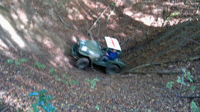 Jeep driving in forest
