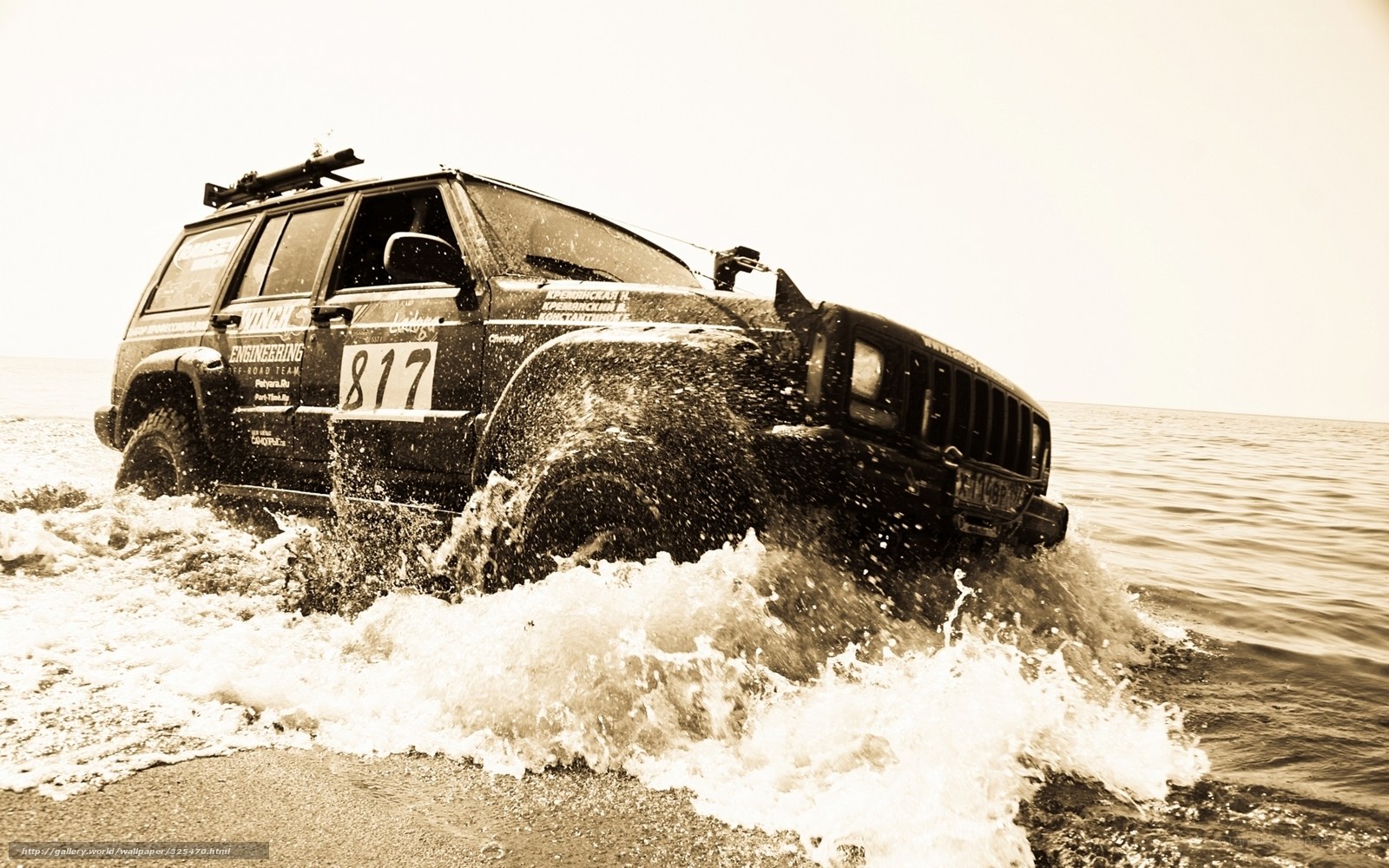 Jeep driving through water
