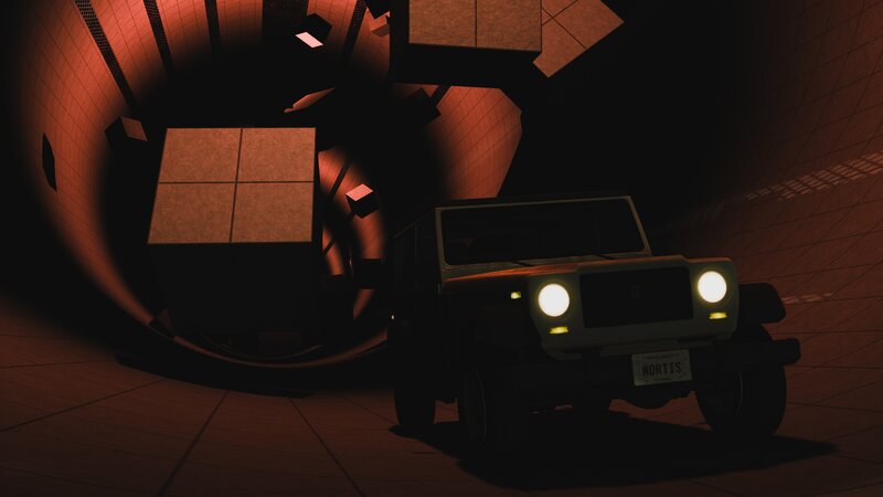 Jeep in Dark Tunnel — Red