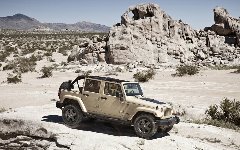 Jeep in desert landscape