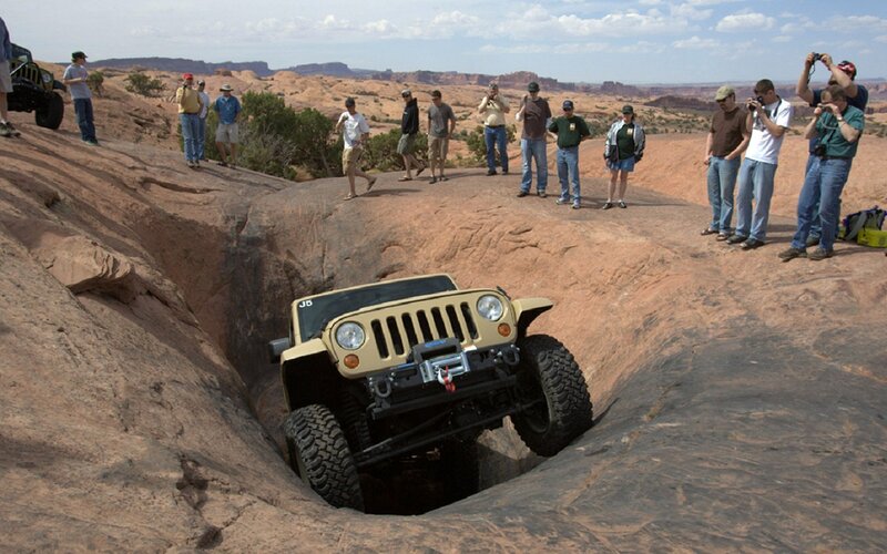 Jeep in Rock Formation — Brown