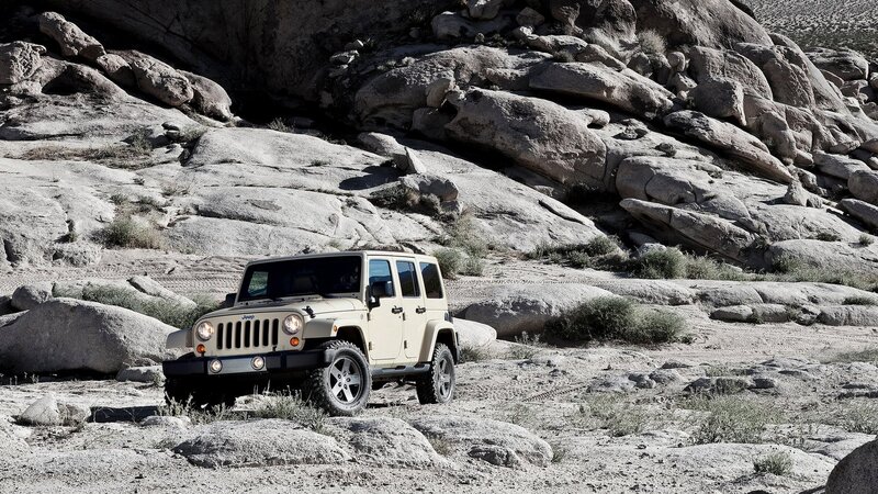 Jeep in rocky desert terrain