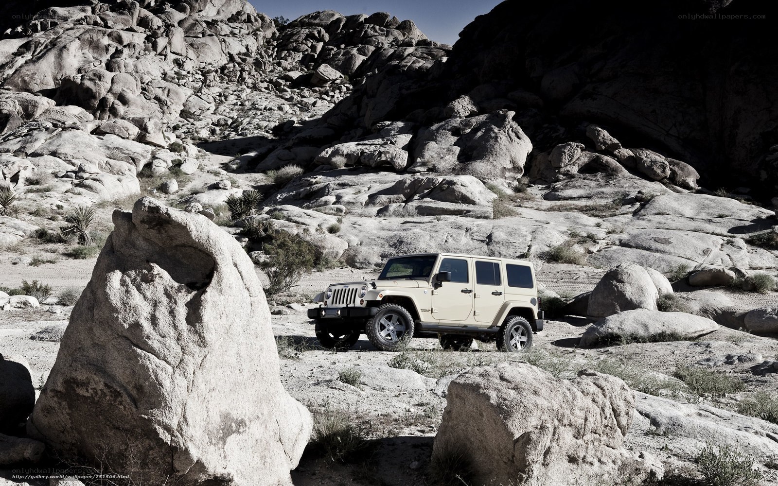 Jeep in rocky desert terrain