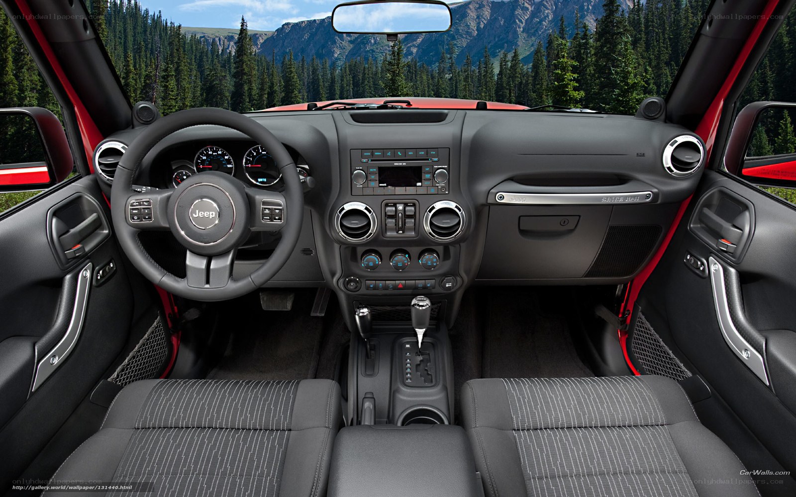 Jeep interior with mountain view