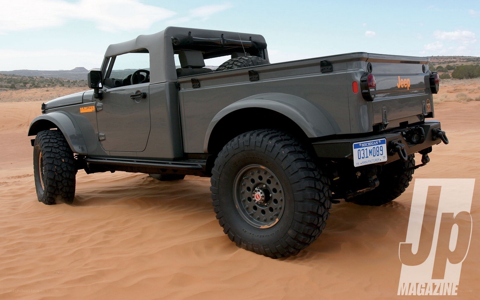 Jeep pickup in desert