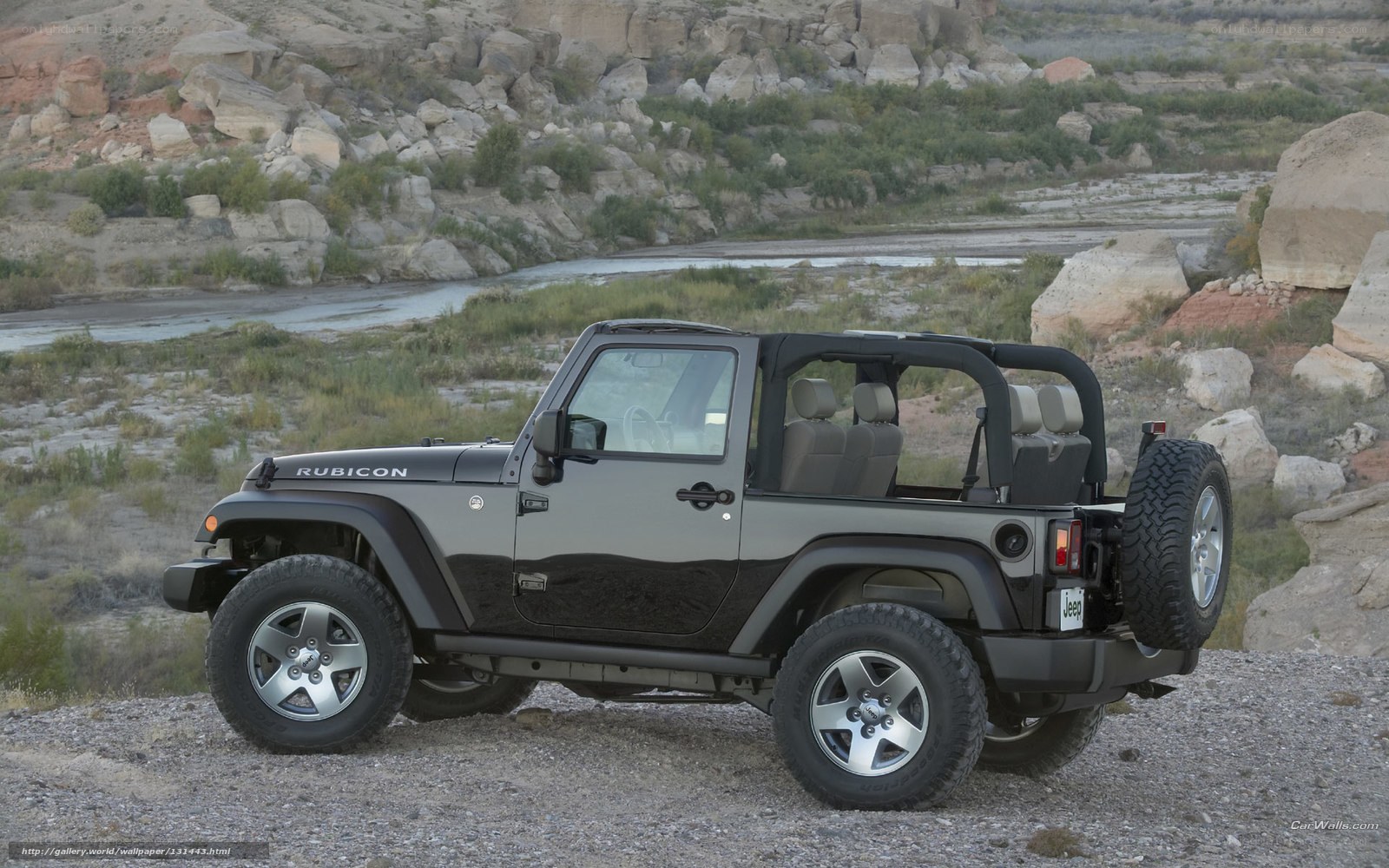 Jeep Rubicon in desert landscape