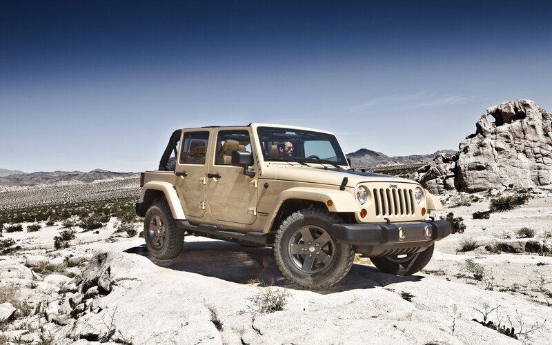 Jeep Wrangler in desert landscape