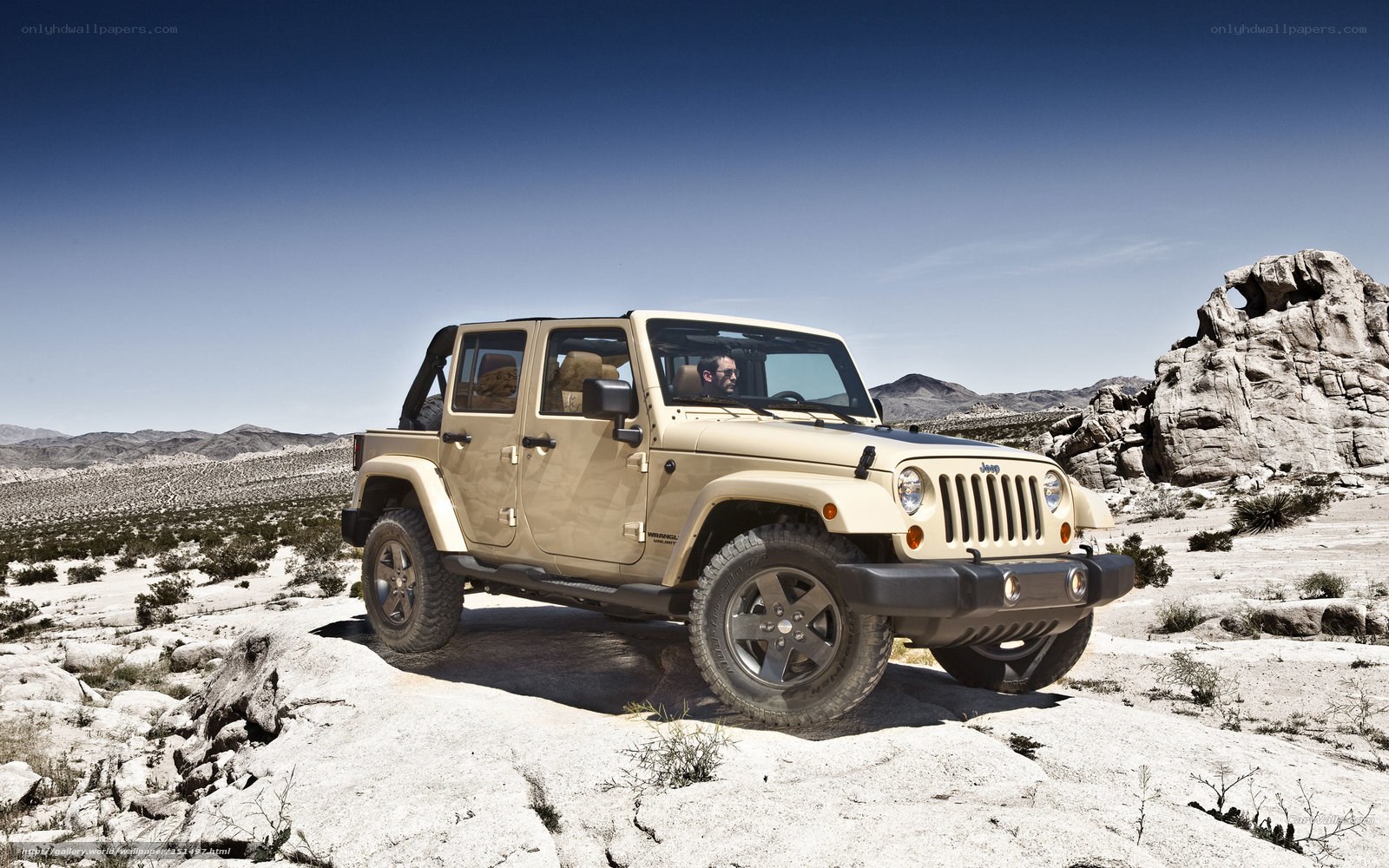 Jeep Wrangler in desert landscape