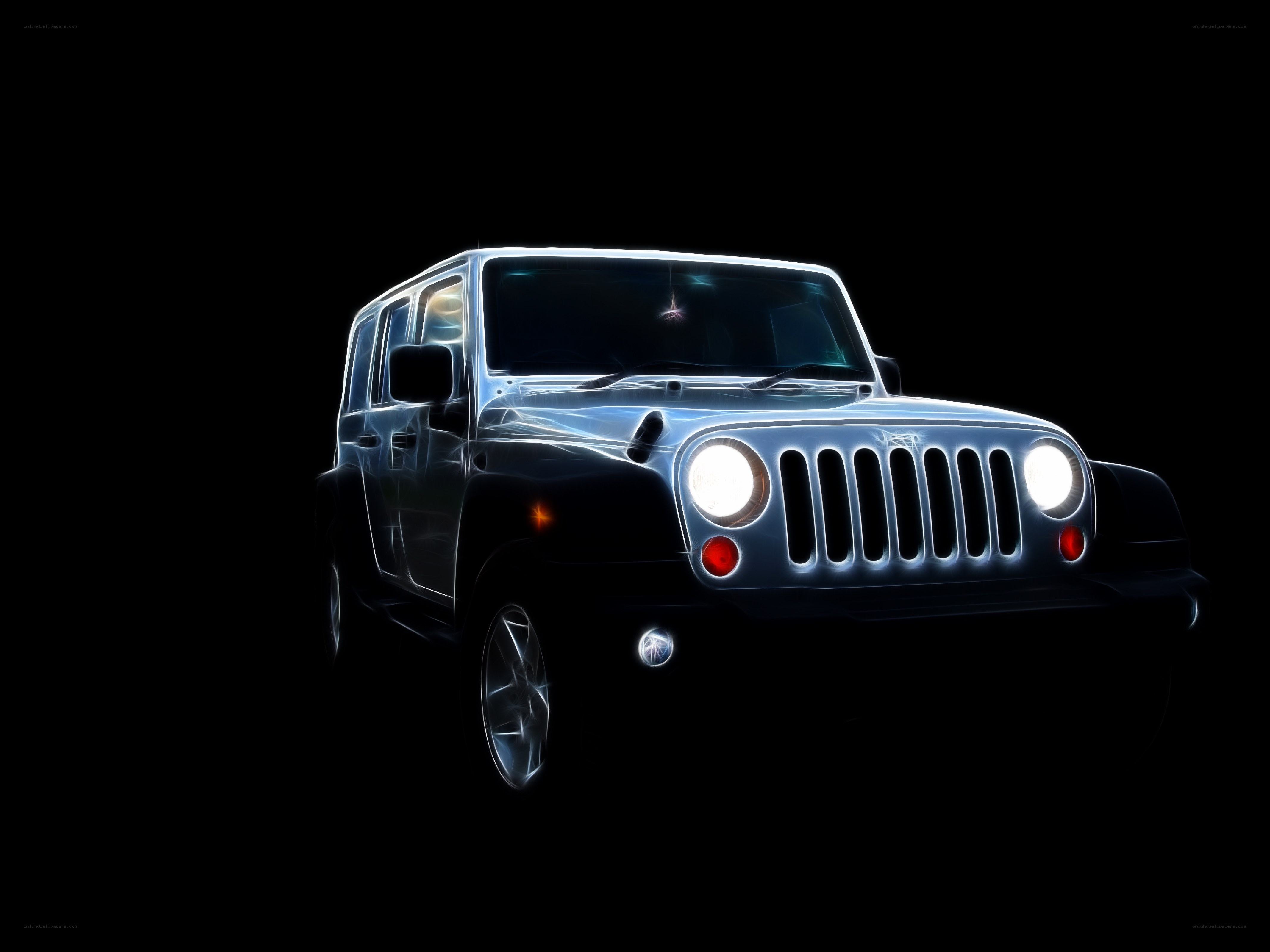Jeep Wrangler with glowing lights