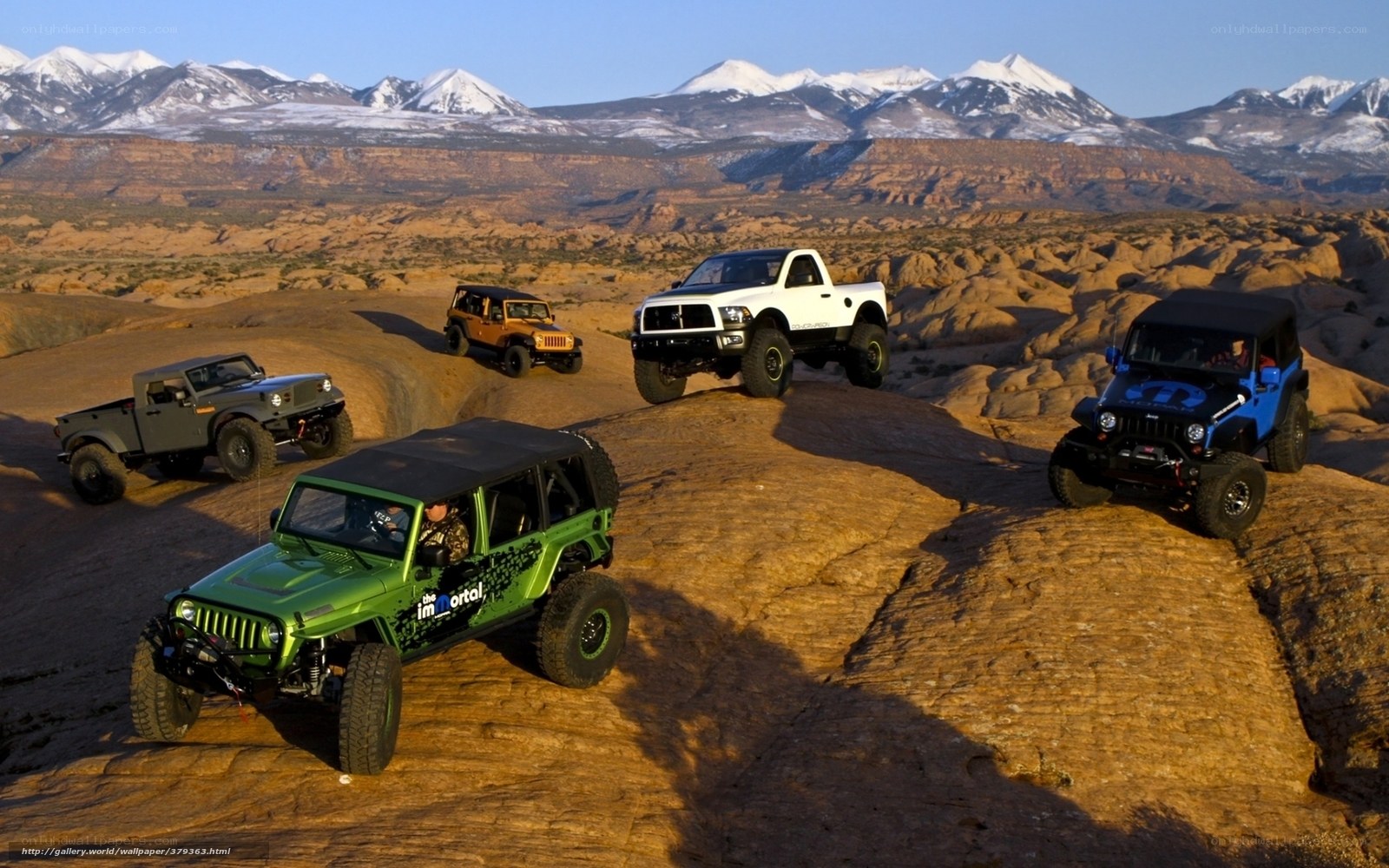 Jeeps in desert landscape