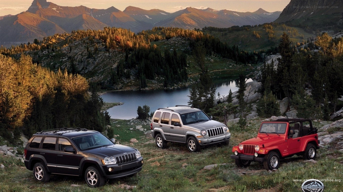 Jeeps in mountain landscape