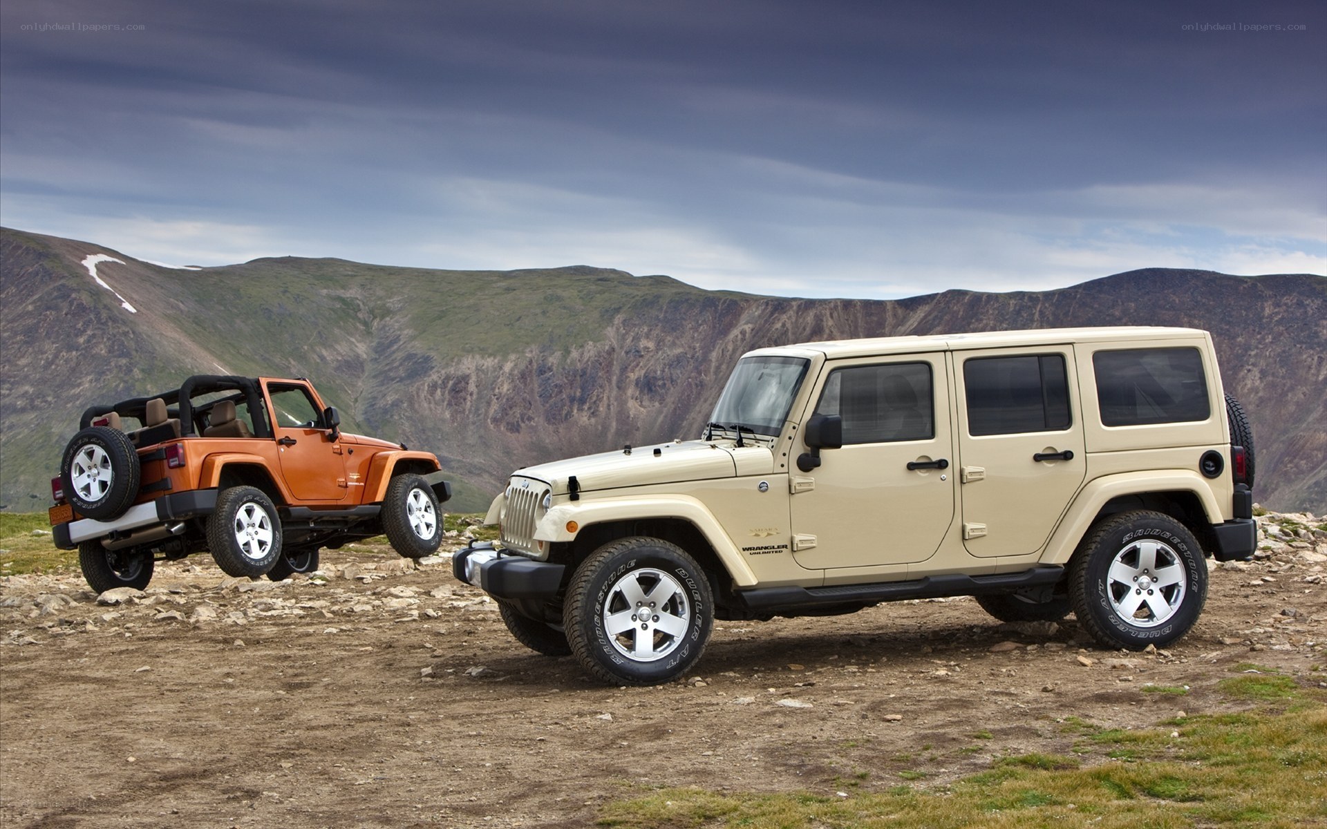 Jeeps in mountainous terrain