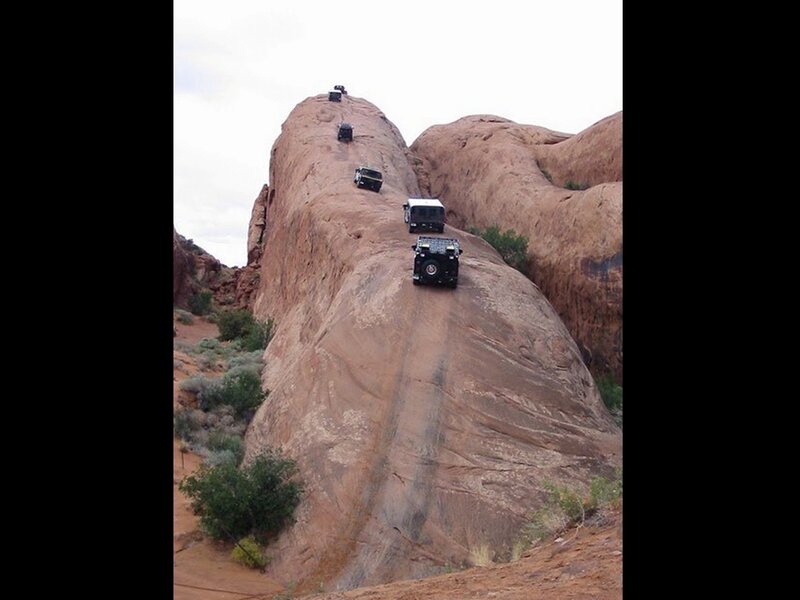 Jeeps on Rock Formation
