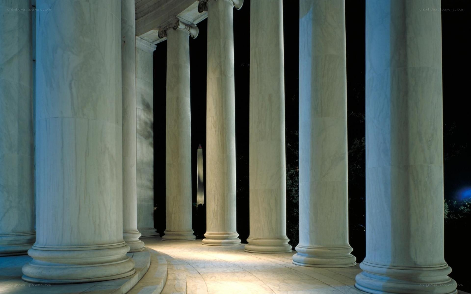 Jefferson Memorial columns at night